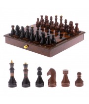 Шахматный ларец с фигурами "Классический" из натурального обсидиана / Шахматы подарочные / Набор шахмат / Настольная игра