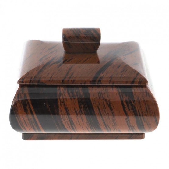 Каменная шкатулка из коричневого обсидиана 9х7х6 см