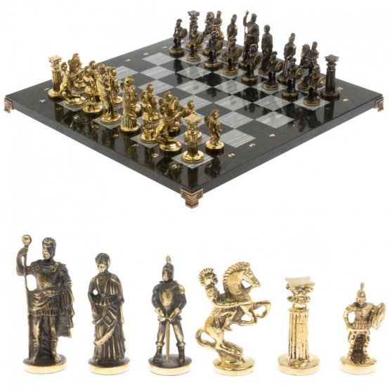 Шахматы из бронзы "Римские" доска 44х44 см из серого мрамора 129661