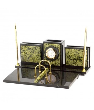 Настольный набор "Офисный" для канцелярских принадлежностей камень змеевик 120046