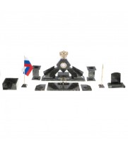 Письменный набор "Герб РФ" камень змеевик / Канцелярский набор / Набор письменных принадлежностей / На стол руководителю / Подарок начальнику