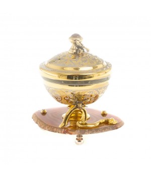 Эксклюзивная медовница "Пчелки" камень агат в подарочной упаковке Златоуст / посуда для меда / банка для меда / емкость под мед Эксклюзивная медовница "Пчелки" камень агат в подарочной упаковке Златоуст / посуда для меда / банка для меда / емкость под мед