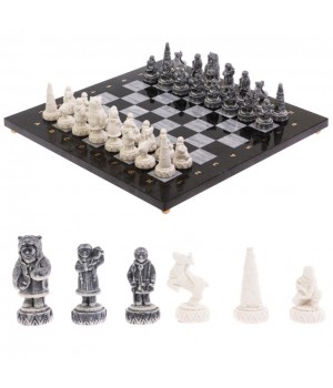 Шахматы "Северные народы" доска 40х40 см серый мрамор змеевик 126491