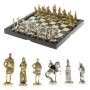 Шахматы в подарок "Русские витязи" доска 36х36 см из натурального камня фигуры металлические