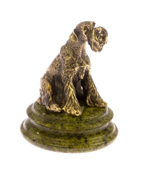 Статуэтка собака "Ризеншнауцер" из бронзы на подставке / бронзовая статуэтка / декоративная фигурка / сувенир из камня