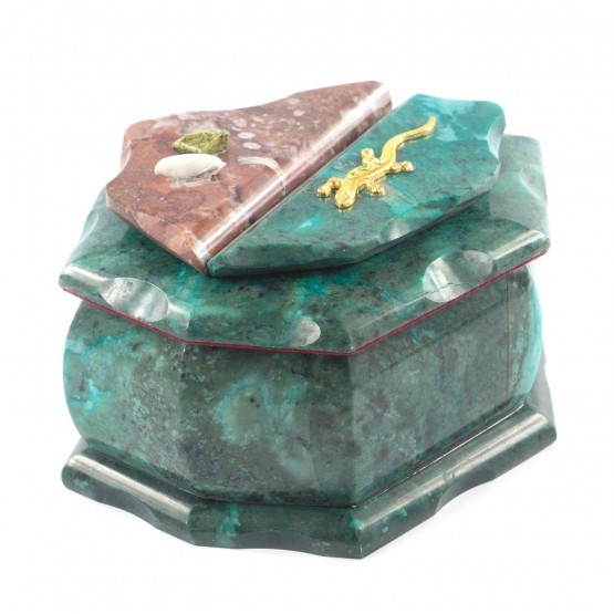 Каменная шкатулка для хранения бижутерии "Ракушка" змеевик 14х10х9 см