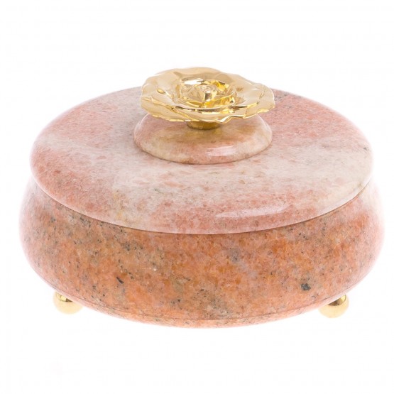 Шкатулка с декором из бронзы "Роза" из розового мрамора 125922