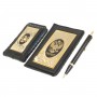 Подарочный набор "Документы" кожаная обложка для паспорта, визитница и ручка Parker черная кожа в деревяном футляре Златоуст