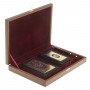 Подарочный набор "Документы" кожаная обложка для паспорта, визитница и ручка Parker черная кожа в деревяном футляре Златоуст