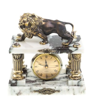 Каменные часы с бронзой "Лев на охоте" камень мрамор 123384