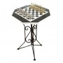 Шахматный стол "Атлас" мрамор, змеевик на металлической подставке 123752