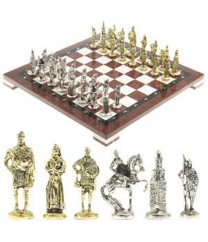 Набор шахматы подарочные "Русские витязи" доска 40х40 камень лемезит мрамор фигуры металл