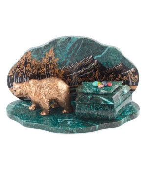 Композиция со шкатулкой из камня "Медведь" 26,5х13,5х14,5 см 119773