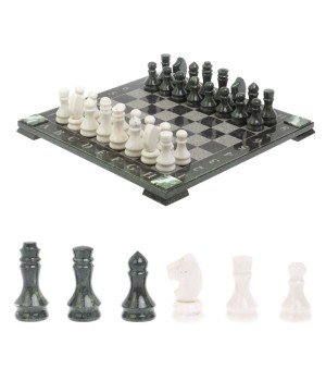 Шахматы "Турнирные" доска 44х44 см белый мрамор, змеевик 127088