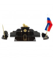 Настольный письменный набор "Гордый лев" из черного обсидиана - оригинальный подарок директору