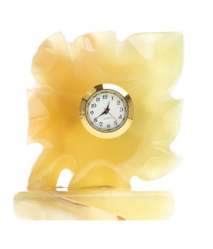 Настольные часы "Кленовый лист" из натурального камня оникс 8х4,5х9,5см (3) / часы декоративные / кварцевые часы / интерьерные часы / подарочные часы