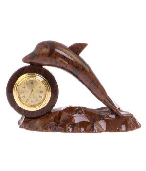 Часы сувенирные "Дельфин" из коричневого обсидиана / настольные часы / часы декоративные / кварцевые часы / интерьерные часы / подарочные часы