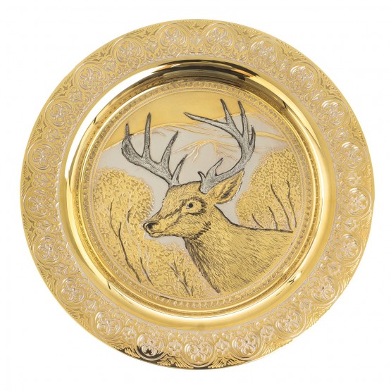Декоративная тарелка с гравюрой "Олень" 22,5 см в подарочной упаковке Златоуст