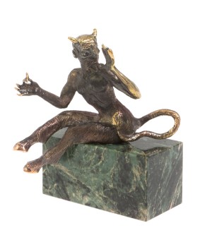 Бронзовая статуэтка "Чертик" на подставке из темно-зеленого змеевика 126792