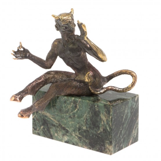 Бронзовая статуэтка "Чертик" на подставке из темно-зеленого змеевика 126792