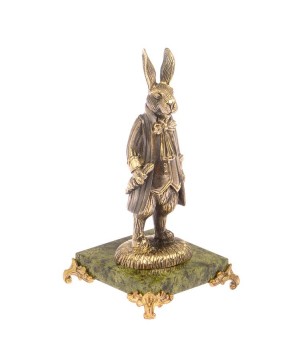 Статуэтка из бронзы "Кролик во фраке" на подставке из змеевика 125270