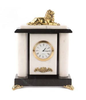 Декоративные часы "Лев" из натурального мрамора и бронзы