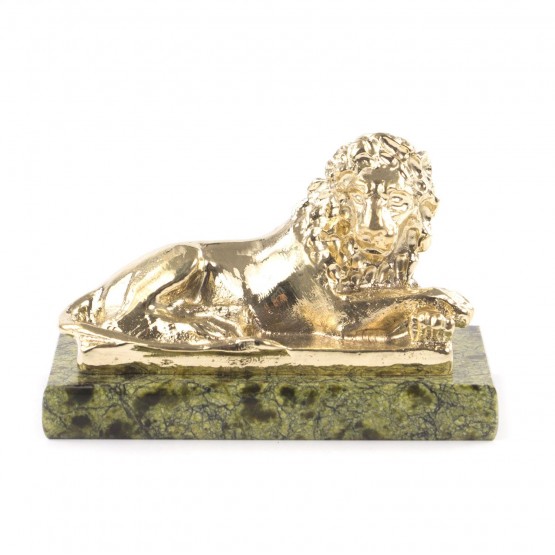 Декоративная фигурка из бронзы "Лев лежащий" на подставке из змеевика 121828