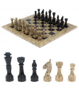 Шахматы "Игрок" из ракушечника и мрамора 38х38 см 129207