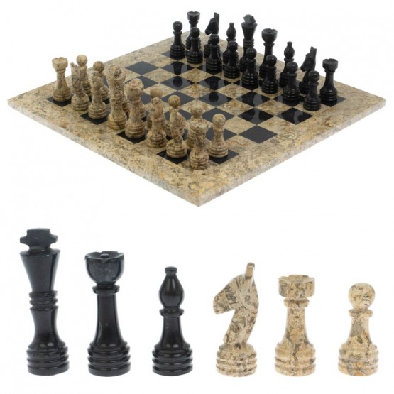 Шахматы "Игрок" из ракушечника и мрамора 38х38 см 129207