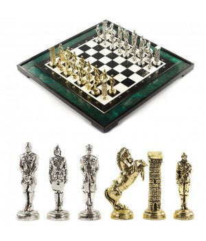 Подарочные шахматы "Великая Отечественная война" доска 47х47 см из натурального камня змеевик фигуры металлические Подарочные шахматы "Великая Отечественная война" доска 47х47 см из натурального камня змеевик фигуры металлические
