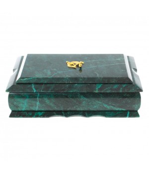 Каменная шкатулка для хранения украшений прямоугольная из натурального змеевика 21х13х7,5 см