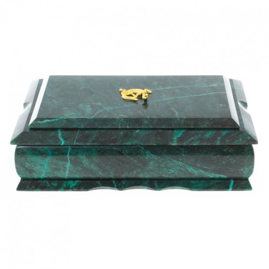 Каменная шкатулка для хранения украшений прямоугольная из натурального змеевика 21х13х7,5 см