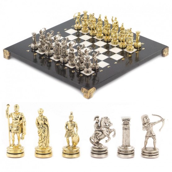 Набор шахмат "Лучники" доска 28х28 см мрамор фигуры цвет золото-серебро / Шахматы настольные / Настольная игра / Шахматы сувенирные