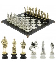 Шахматы "Русь" из мрамора и змеевика на каменных подставках 44х44 см 128512