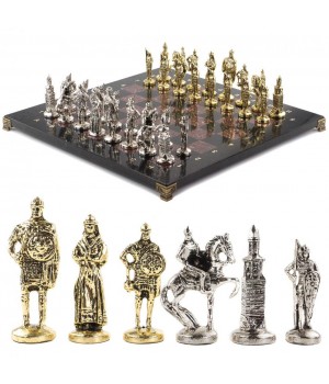 Настольные шахматы "Русь" доска 40х40 см камень лемезит фигуры металлические 120684 Настольные шахматы "Русь" доска 40х40 см камень лемезит фигуры металлические 120684