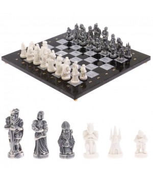 Шахматы "Средневековье" доска 40х40 см из серого мрамора и змеевика 126492