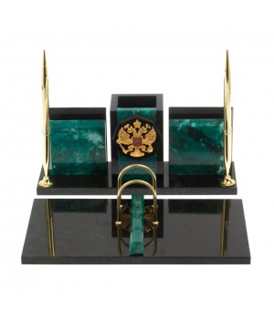 Настольный набор "Офисный" с гербом РФ камень змеевик 127581