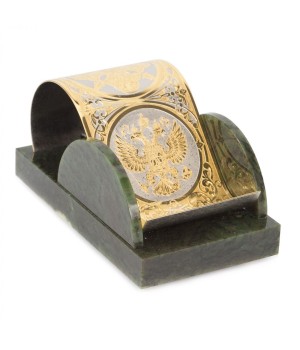 Настольная подставка для телефона "Герб России" камень нефрит в подарочной коробке Златоуст