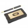 Подарочный набор "Гербовый" визитница черная кожа и ручка Parker в деревянной шкатулке Златоуст