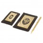Подарочный набор "Документы" кожаная обложка для паспорта, визитница и ручка с гравюрой в деревянном футляре Златоуст