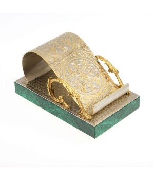 Подставка для телефона / смартфона на стол камень малахит в подарочной упаковке Златоуст