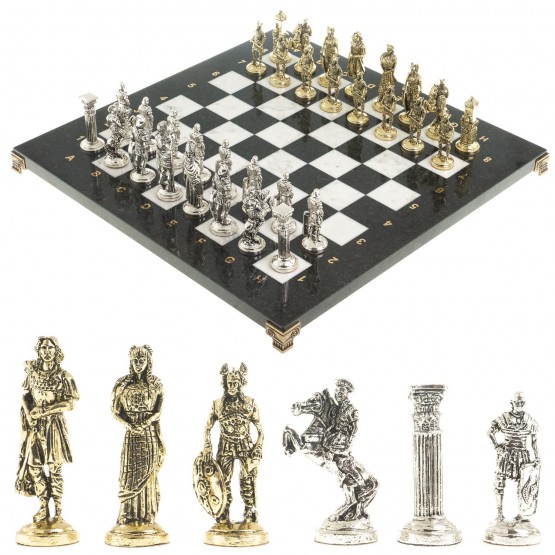 Настольная игра шахматы "Галлы и Римляне" доска 40х40 см камень белый мрамор фигуры металлические