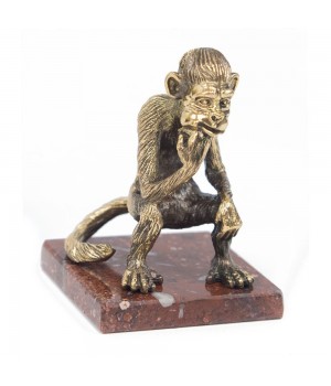 Настольная статуэтка "Задумчивая обезьяна" бронза камень