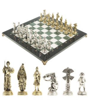 Шахматы с металлическими фигурами "Дон Кихот" доска 40х40 см камень офиокальцит мрамор