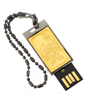 Флеш-карта с гравировкой символа знака зодиака "Близнецы" Златоуст USB 2.0 32 Gb в подарочной упаковке