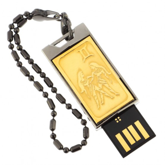 Флеш-карта с гравировкой символа знака зодиака "Близнецы" Златоуст USB 2.0 32 Gb в подарочной упаковке