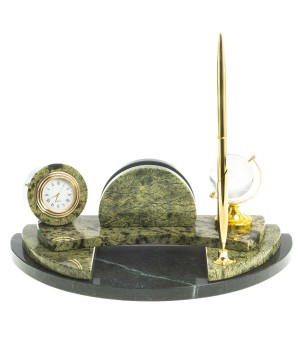 Настольный мини-набор "Глобус" с блоком бумаг и ручкой камень змеевик