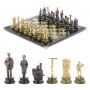 Шахматы подарочные "Железнодорожники" из бронзы и змеевика 48х48 см 116656