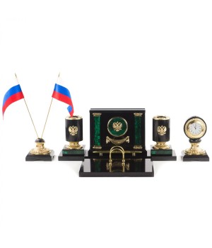 Письменный набор "Герб Российской Федерации" из малахита 120213