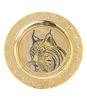 Декоративная тарелка с гравюрой "Рысь" 25,5 см в подарочной упаковке Златоуст